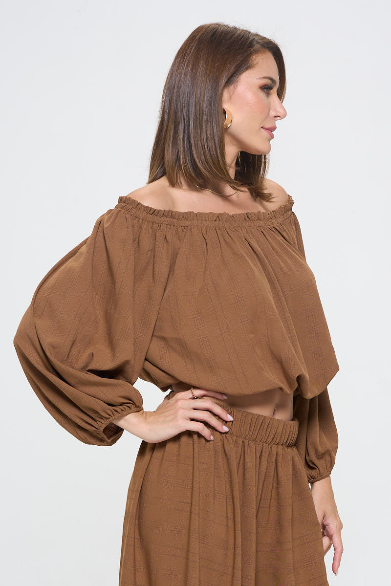Textured Off the Shoulder Top with Balloon Sleeve