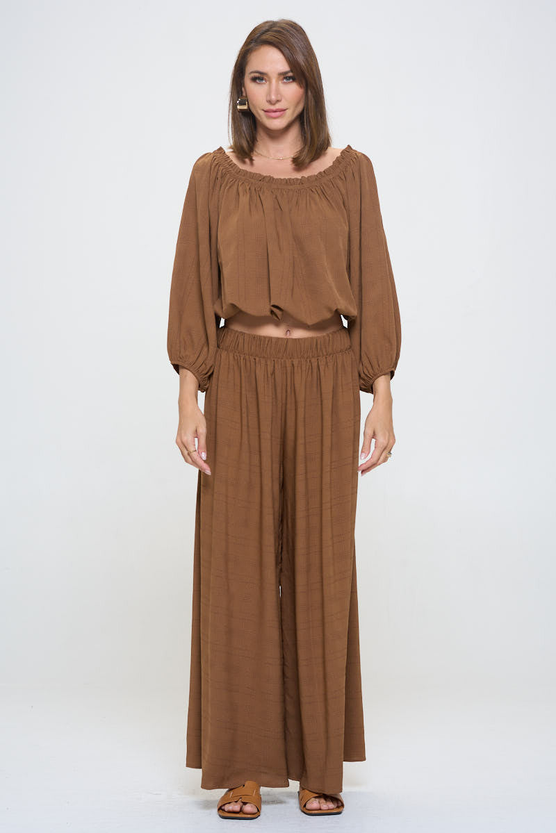 Textured Off the Shoulder Top with Balloon Sleeve